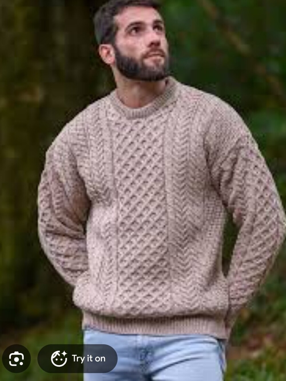 Aran Sweater Market Classic Cable Knit Men’s Sweater - Beige Ireland XL